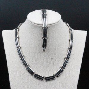 VINTAGE CORTES STERLING MODERNIST RAISED STRIPES NECKLACE BRACELET SET